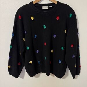 Vintage 90s Nordstrom Town Square 3D Rainbow Bow Oversized Crew Sweater Black-M